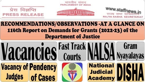 116th Report on Demands for Grants (2022-23) of the Department of Justice by Department-related Parliamentary Standing Committee on Personnel, Public Grievances, Law and Justice