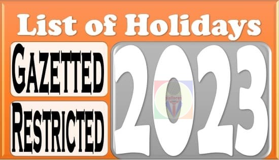 List of Holidays 2023 – DoP&T Order reg Gazetted and Restricted Holidays to be observed in Central Government Offices during year 2023