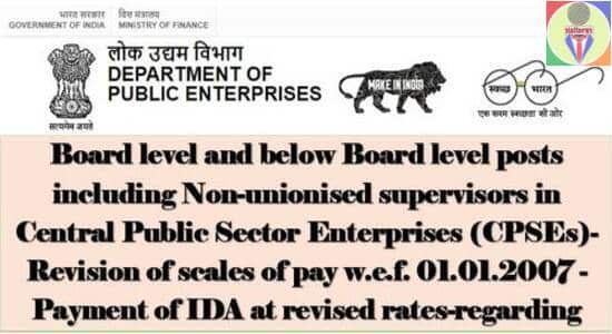 DA from 01.07.2022 @ 190.8% to CPSEs 2007 Pay Scale – Board level and below Board level posts including Non-unionised supervisors