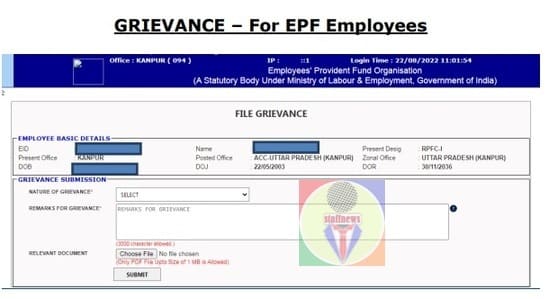Online Grievance Handling System for EPF Employees – User Manual on Grievance filing