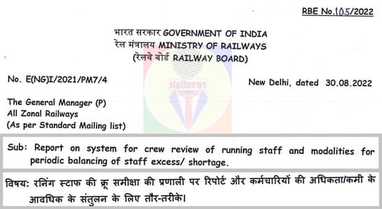 Report on system for crew review of running staff and modalities for periodic balancing of staff excess/ shortage: RBE No. 105/2022