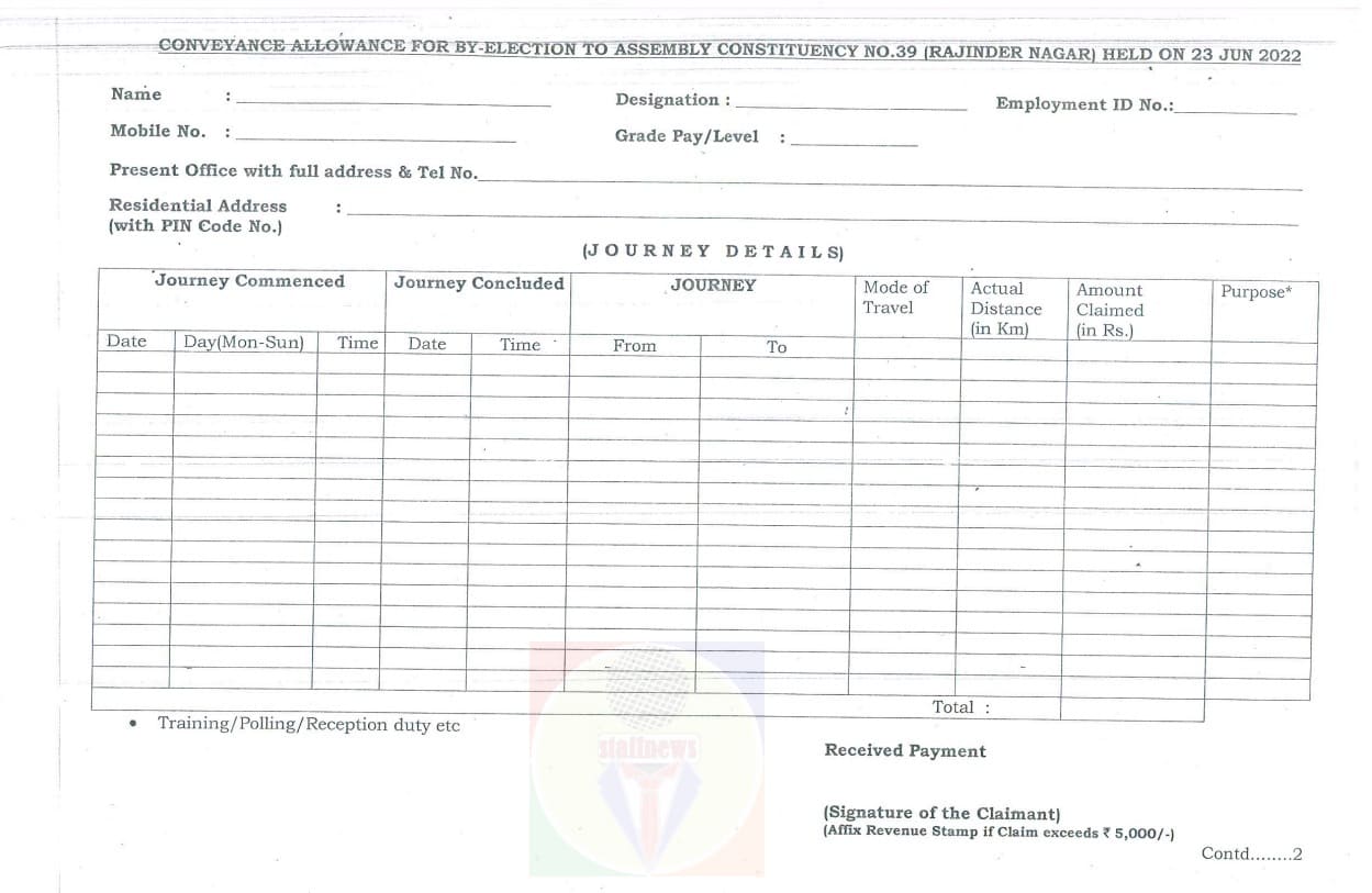 Travelling Allowance To The Officials Deployed For Election Duty 