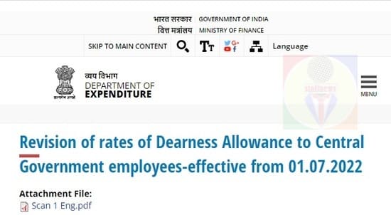 Dearness Allowance – Revised Rates effective from 01.07.2022: DoE OM dated 03.10.2022