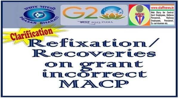 Refixation/Recoveries on grant of incorrect MACP – Stay Order by CAT on clarification issued by Prasar Bharati