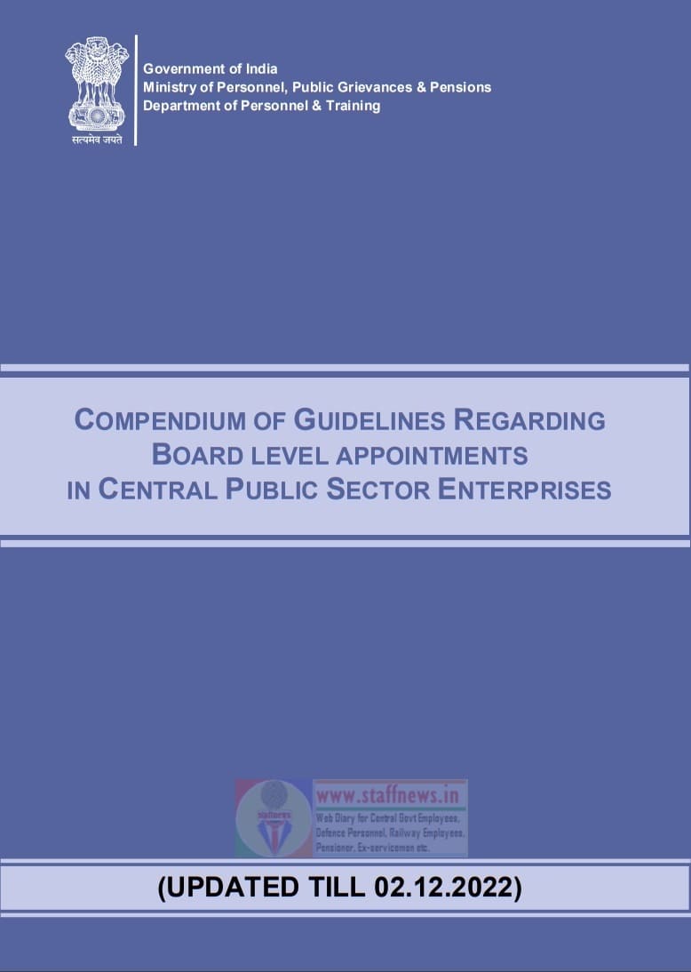 Compendium of Guidelines regarding Board Level Appointment in CPSE – Updated till 02.12.2022: DoP&T