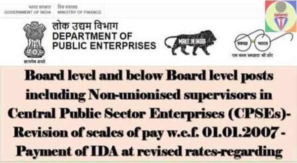 DA from 01.10.2023 @ 215.6% to CPSEs 2007 Pay Scale – Board level and below Board level posts including Non-unionised supervisors
