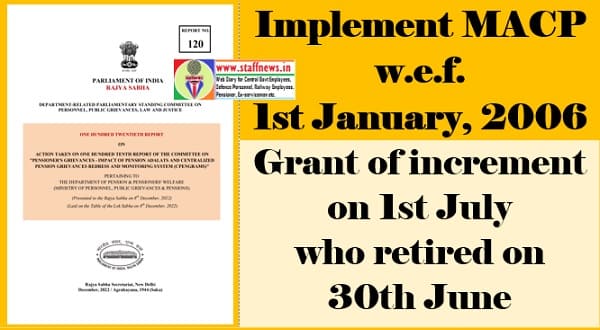 Implement MACP w.e.f. 1st January, 2006 and grant of increment on 1st July who retired on 30th June: ATR on recommendation of DRPSC