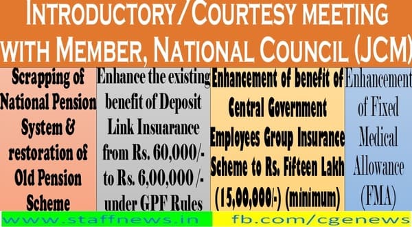National Pension System, Deposit Link Insurance, CGEGIS, Fixed Medical Allowance: Introductory/Courtesy meeting with Member, National Council (JCM)