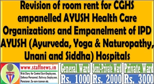 Revision of room rent for CGHS empanelled AYUSH HCOs and Empanelment of IPD AYUSH Hospitals