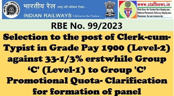 Selection to the post of Clerk-cum-Typist against 33-1/3% Group ‘C’ Promotional Quota- Clarification: RBE No. 99/2023