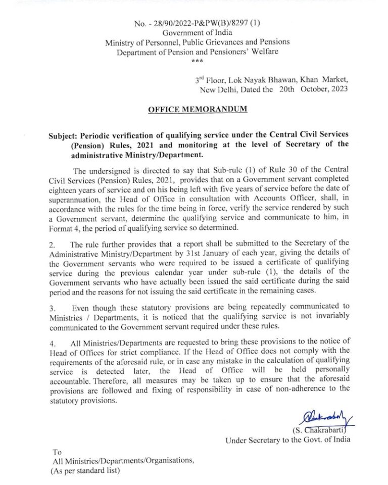 Periodic verification of qualifying service under the CCS (Pension