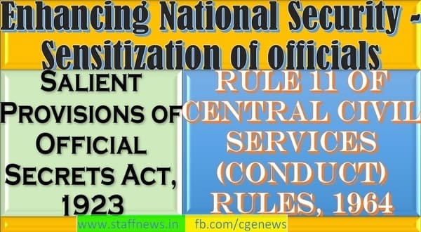 Salient Provisions of Official Secrets Act, 1923 and Rule 11 of CCS Conduct Rules: MoD instructs for sensitization of officials