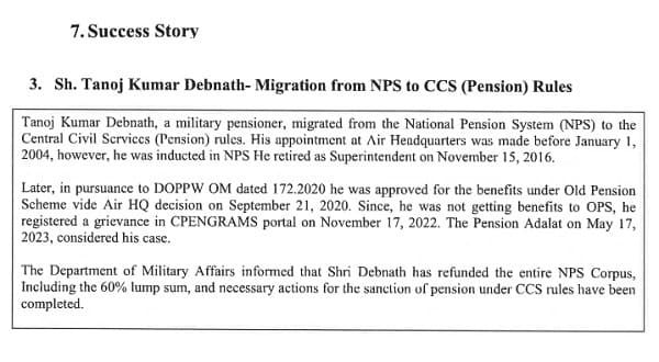 Success Story of Pension Adalat: Migration from NPS to CCS (Pension) Rules i.r.o. Sh. Tanoj Kumar Debnath