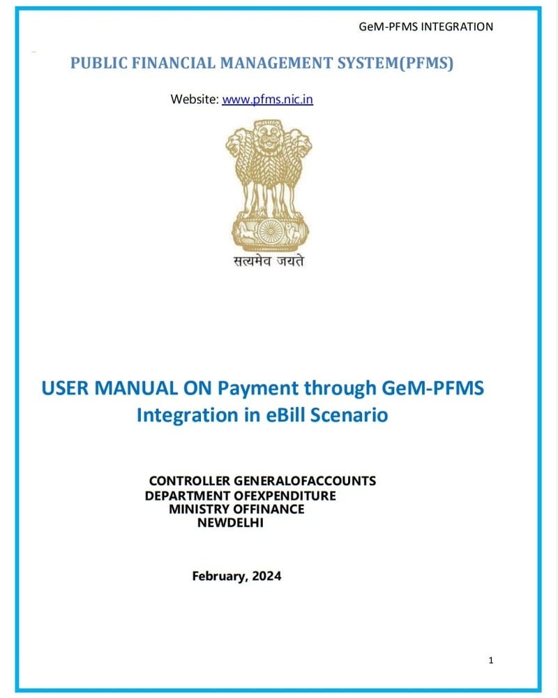 Processing of GeM bills in eBill scenario – USER MANUAL ON Payment through GeM-PFMS Integration in eBill Scenario