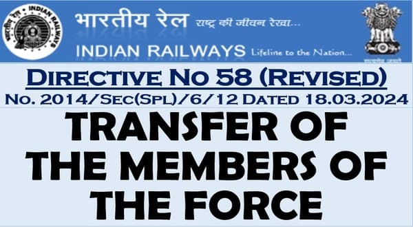 Transfer request of the member of the Force – Railway Board Directive No 58 (Revised)