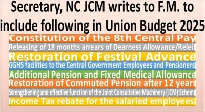 8th Central Pay Commission, 18 months DA/DR Arrear, Festival Advance, Additional Pension, Fixed Medical Advance, Commuted Pension, IT Rebate etc: NC JCM demands to include in Union Budget 1 8th-central-pay-commission-demand-union-budget-2025