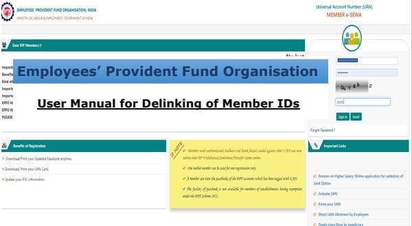 De-Linking of erroneously linked Member Ids from UAN – User Manual by EPFO