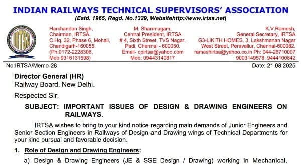 Important Issues of Design & Drawing Engineers on Railways: IRTSA