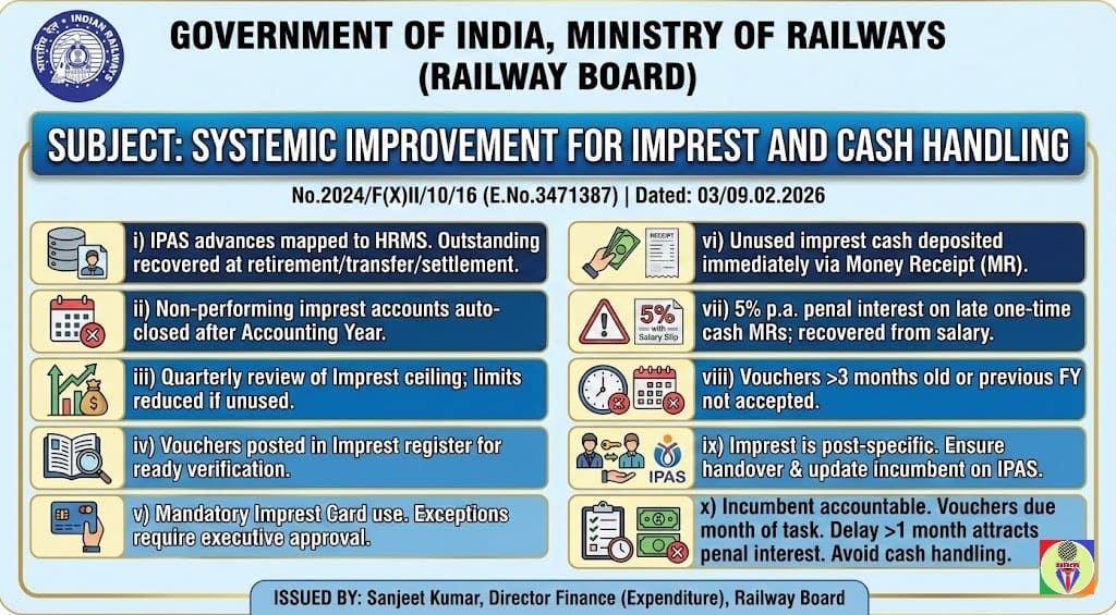 Systemic improvement for imprest and cash handling – Railway Board Order Systemic improvement for imprest and cash handling – Railway Board Order