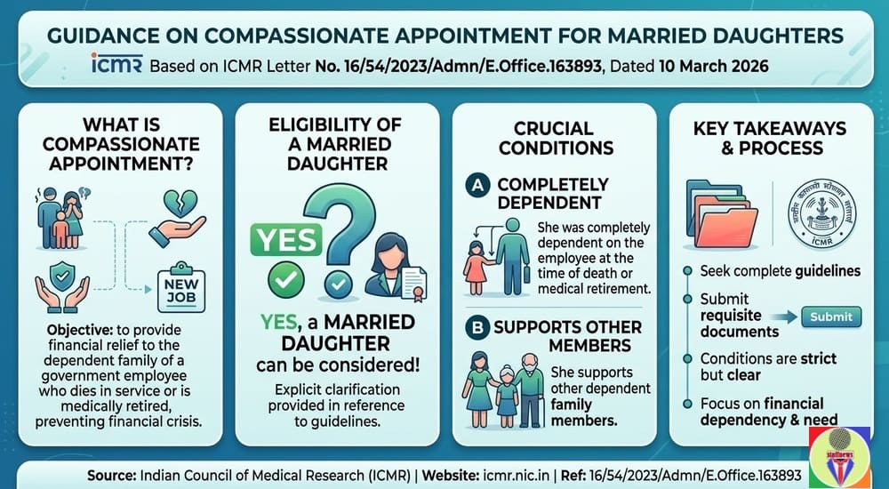 Compassionate Grounds पर नियुक्ति हेतु विवाहित पुत्री के विचार के संबंध में स्पष्टीकरण
