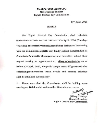 8th Central Pay Commission meeting at Delhi on 28th 29th and 30th April, 2026: Notice 1 8th-central-pay-commission-meeting-at-delhi