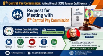 8th Central Pay Commission - Request of meeting for oral evidence by the Staff Side Members of NC JCM and its constituent 1 8th-central-pay-commission-request-of-meeting