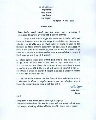 CGEGIS Tables of Benefits for the savings fund for the period from 01.01.2026 to 31.03.2026: Department of Expenditure O.M. 1 cgegis-tables-of-benefits-01-01-2026-to-31-03-2026-hindi