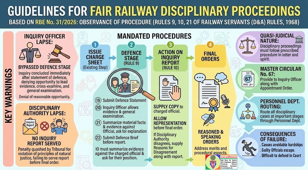 Disciplinary proceedings under Railway Servants (D&A) Rules, 1968 – Observance of procedure: RBE No. 31/2026 Disciplinary proceedings under Railway Servants (D&A) Rules, 1968 – Observance of procedure: RBE No. 31/2026