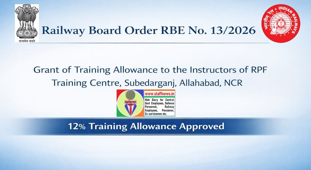 Grant of Training allowance to the Instructors of RPF Training Centre, Subedarganj, Allahabad, NCR: RBE No. 13/2026