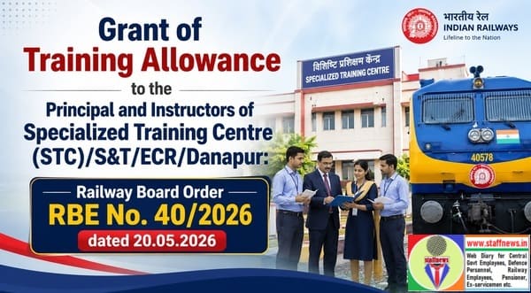 Grant of Training Allowance to the Principal and Instructors of Specialized Training Centre: Railway Board RBE No. 40/2026 Grant of Training Allowance to the Principal and Instructors of Specialized Training Centre: Railway Board RBE No. 40/2026