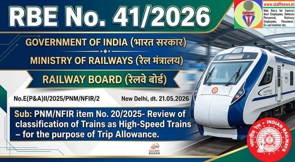 Trip Allowance – Review of classification of Trains as High-Speed Trains – PNM/NFIR item No. 20/2025: RBE No. 41/2026 Trip Allowance – Review of classification of Trains as High-Speed Trains – PNM/NFIR item No. 20/2025: RBE No. 41/2026
