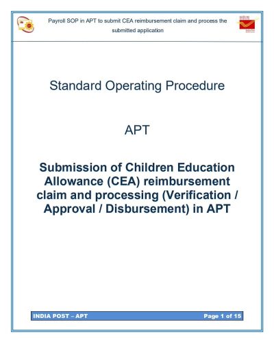 Children Education Allowance (CEA) claims - Procedure for submission and processing in APT 2.0: Department of Posts 1 children-education-allowance-cea-claims-procedure
