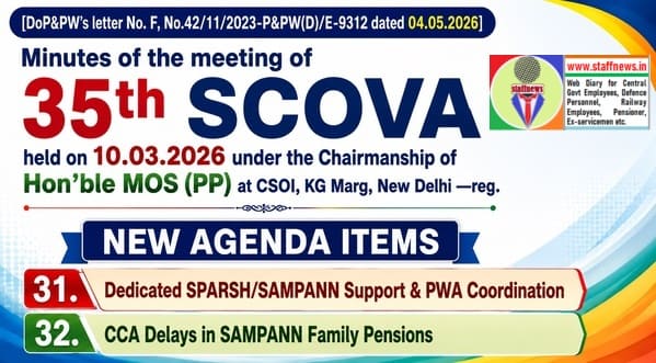 Dedicated SPARSH/SAMPANN Support & PWA Coordination and CCA Delays in SAMPANN Family Pensions: 35th SCOVA discussion Dedicated SPARSH/SAMPANN Support & PWA Coordination and CCA Delays in SAMPANN Family Pensions: 35th SCOVA discussion