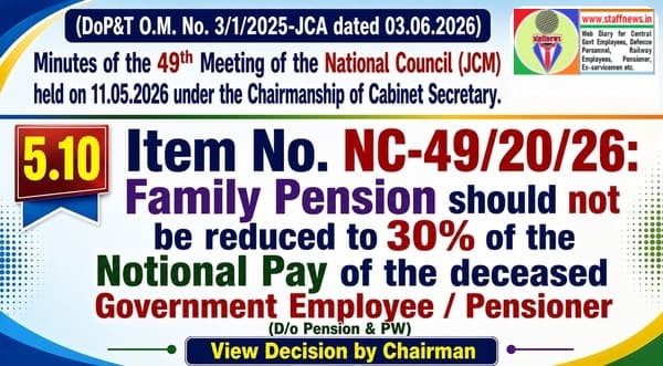 Family Pension should not be reduced to 30% of the Notional Pay of the deceased Employee/Pensioner: Agenda Item 49th NC (JCM) Meeting Family Pension should not be reduced to 30% of the Notional Pay of the deceased Employee/Pensioner: Agenda Item 49th NC (JCM) Meeting