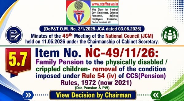 Family Pension to the physically disabled / crippled children- removal of the condition under Pension Rules: Agenda Item 49th NC (JCM) Meeting Family Pension to the physically disabled / crippled children- removal of the condition under Pension Rules: Agenda Item 49th NC (JCM) Meeting