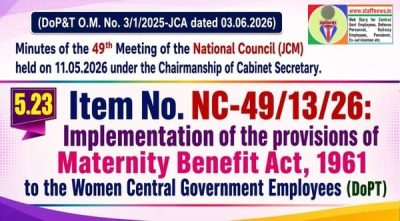 Implementation of the provisions of Maternity Benefit Act, 1961 to the Women CG Employees - Agenda Item No. NC-49/13/26 Meeting 1 implementation-of-the-provisions-of-maternity-benefit-act-1961