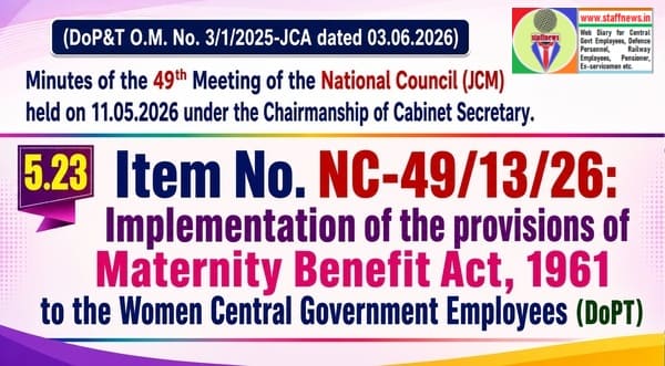 Implementation of the provisions of Maternity Benefit Act, 1961 to the Women CG Employees – Agenda Item No. NC-49/13/26 Meeting Implementation of the provisions of Maternity Benefit Act, 1961 to the Women CG Employees – Agenda Item No. NC-49/13/26 Meeting