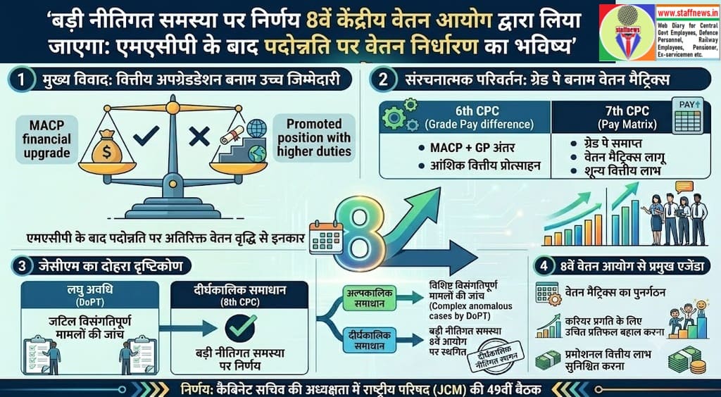 बड़ी नीतिगत समस्या पर निर्णय 8वें केंद्रीय वेतन आयोग द्वारा लिया जाएगा: एमएसीपी के बाद पदोन्नति पर वेतन निर्धारण का भविष्य बड़ी नीतिगत समस्या पर निर्णय 8वें केंद्रीय वेतन आयोग द्वारा लिया जाएगा: एमएसीपी के बाद पदोन्नति पर वेतन निर्धारण का भविष्य