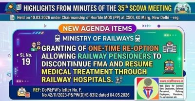 One-time re-option allowing Railway Pensioners to Switch from FMA to Railway Hospitals: 35th SCOVA Discussion 1 one-time-re-option-allowing-railway-pensioners