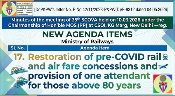Pre-COVID Rail Concessions for Senior Citizens वरिष्ठ नागरिकों के लिए कोविड-पूर्व रेल रियायतों की बहाली: 35th SCOVA Discussion Pre-COVID Rail Concessions for Senior Citizens वरिष्ठ नागरिकों के लिए कोविड-पूर्व रेल रियायतों की बहाली: 35th SCOVA Discussion