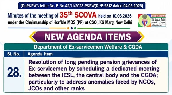 Proposed meeting with IESL and CGDA to resolve ex-servicemen pension anomalies for NCOs, JCOs, other ranks.: 35th SCOVA Proposed meeting with IESL and CGDA to resolve ex-servicemen pension anomalies for NCOs, JCOs, other ranks.: 35th SCOVA