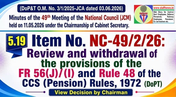 Provisions of the FR 56(J)/(I) and Rule 48 of the CCS (Pension) Rules, 1972 – Review and withdrawal: 49th NC (JCM) Meeting Provisions of the FR 56(J)/(I) and Rule 48 of the CCS (Pension) Rules, 1972 – Review and withdrawal: 49th NC (JCM) Meeting