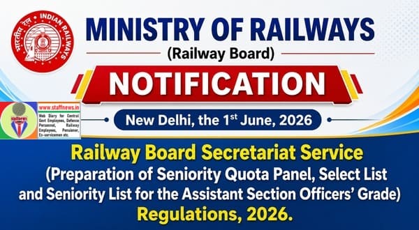 Railway Board Secretariat Service (Preparation of Seniority Quota Panel, Select List and Seniority List for the Assistant Section Officers’ Grade) Regulations, 2026 Railway Board Secretariat Service (Preparation of Seniority Quota Panel, Select List and Seniority List for the Assistant Section Officers’ Grade) Regulations, 2026
