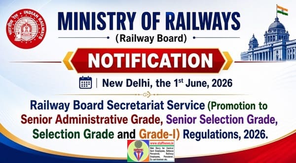Railway Board Secretariat Service (Promotion to Senior Administrative Grade, Senior Selection Grade, Selection Grade and Grade-I) Regulations, 2026 Railway Board Secretariat Service (Promotion to Senior Administrative Grade, Senior Selection Grade, Selection Grade and Grade-I) Regulations, 2026