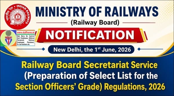 Railway Board Secretariat Service (Preparation of Select List for the Section Officers’ Grade) Regulations, 2026 Railway Board Secretariat Service (Preparation of Select List for the Section Officers’ Grade) Regulations, 2026