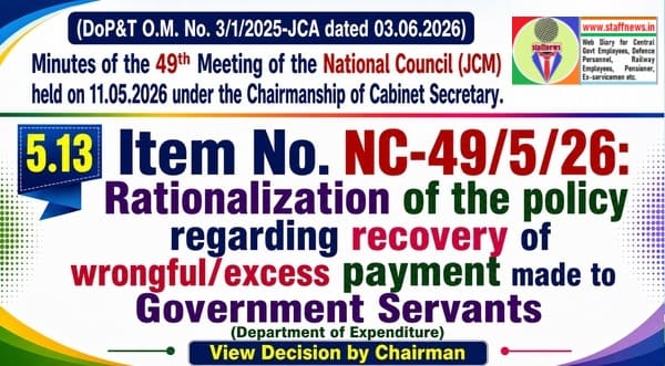 Rationalization of the policy regarding recovery of wrongful/excess payment made to Govt. Servants: Agenda Item 49th NC (JCM) Meeting Rationalization of the policy regarding recovery of wrongful/excess payment made to Govt. Servants: Agenda Item 49th NC (JCM) Meeting