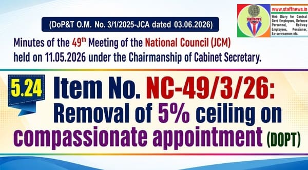 Removal of 5% ceiling on compassionate appointment (DOPT) – Agenda Item No. NC-49/3/26 – 49th NC (JCM) Meeting Removal of 5% ceiling on compassionate appointment (DOPT) – Agenda Item No. NC-49/3/26 – 49th NC (JCM) Meeting