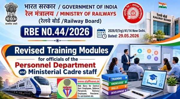 Revised Training Modules for officials of the Personnel Department and Ministerial Cadre staff – Railway Board RBE No. 44/2026 Revised Training Modules for officials of the Personnel Department and Ministerial Cadre staff – Railway Board RBE No. 44/2026
