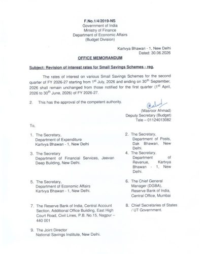 Revision of interest rates for Small Savings Schemes for the second quarter of FY 2026-27 (1st April, 2026 to 30th June, 2026) 1 revision-of-interest-rates-for-small-savings-schemes-2nd-qtr-2026-27