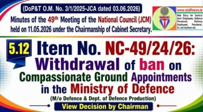 Withdrawal of ban on Compassionate Ground Appointments in the Ministry of Defence: Agenda Item 49th NC (JCM) Meeting 1 withdrawal-of-ban-on-compassionate-ground-appointments